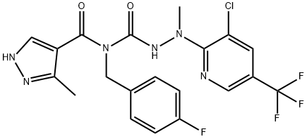 N-((2-[3-CHLORO-5-(TRIFLUOROMETHYL)-2-PYRIDINYL]-2-METHYLHYDRAZINO)CARBONYL)-N-(4-FLUOROBENZYL)-3-METHYL-1H-PYRAZOLE-4-CARBOXAMIDE 结构式