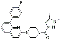 2-(4-[(1,5-DIMETHYL-1H-PYRAZOL-3-YL)CARBONYL]PIPERAZIN-1-YL)-8-(4-FLUOROPHENYL)QUINOLINE 结构式