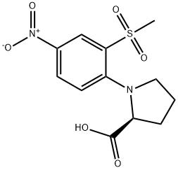 1-[2-(METHYLSULFONYL)-4-NITROPHENYL]PYRROLIDINE-2-CARBOXYLIC ACID 结构式