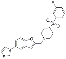 1-[(3-FLUOROPHENYL)SULFONYL]-4-([5-(3-THIENYL)-1-BENZOFURAN-2-YL]METHYL)PIPERAZINE 结构式