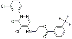 2-((5-Chloro-1-(3-chlorophenyl)-6-oxo-1,6-dihydro-4-pyridazinyl)amino)ethyl 3-(trifluoromethyl)benzenecarboxylate 结构式