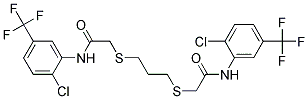 2-((3-((2-(2-Chloro-5-(trifluoromethyl)anilino)-2-oxoethyl)sulfanyl)propyl)sulfanyl)-N-(2-chloro-5-(trifluoromethyl)phenyl)acetamide 结构式