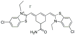 2-[(5-(AMINOCARBONYL)-3-([5-CHLORO-3-ETHYL-1,3-BENZOTHIAZOL-2(3H)-YLIDENE]METHYL)-2-CYCLOHEXEN-1-YLIDENE)METHYL]-5-CHLORO-3-ETHYL-1,3-BENZOTHIAZOL-3-IUM IODIDE 结构式