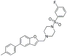 1-[(3-FLUOROPHENYL)SULFONYL]-4-([5-(4-METHYLPHENYL)-1-BENZOFURAN-2-YL]METHYL)PIPERAZINE 结构式