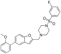 1-[(3-FLUOROPHENYL)SULFONYL]-4-([5-(2-METHOXYPHENYL)-1-BENZOFURAN-2-YL]METHYL)PIPERAZINE 结构式