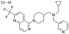 1-CYCLOPROPYL-N-(PYRIDIN-3-YLMETHYL)-N-((1-[2-(TRIFLUOROMETHYL)-1,6-NAPHTHYRIDIN-5-YL]PIPERIDIN-4-YL)METHYL)METHANAMINE HYDROCHLORIDE 结构式