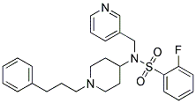 2-Fluoro-N-[1-(3-phenylpropyl)piperidin-4-yl]-N-(pyridin-3-ylmethyl)benzenesulfonamide 结构式