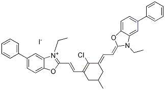 2-[(E)-2-(2-CHLORO-3-((E)-2-[3-ETHYL-5-PHENYL-1,3-BENZOXAZOL-2(3H)-YLIDENE]ETHYLIDENE)-5-METHYL-1-CYCLOHEXEN-1-YL)ETHENYL]-3-ETHYL-5-PHENYL-1,3-BENZOXAZOL-3-IUM IODIDE 结构式