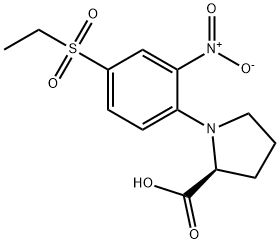 1-[4-(ETHYLSULFONYL)-2-NITROPHENYL]PYRROLIDINE-2-CARBOXYLIC ACID 结构式