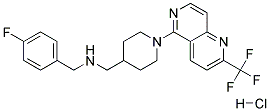 1-(4-FLUOROPHENYL)-N-((1-[2-(TRIFLUOROMETHYL)-1,6-NAPHTHYRIDIN-5-YL]PIPERIDIN-4-YL)METHYL)METHANAMINE HYDROCHLORIDE 结构式