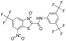 2-{[3,5-Di(trifluoromethyl)anilino]carbonyl}-7-nitro-5-(trifluoromethyl)-1,3-benzothiazol-3-ium-3-olate 结构式