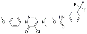 2-((5-Chloro-1-(4-methoxyphenyl)-6-oxo-1,6-dihydro-4-pyridazinyl)(methyl)amino)ethyl N-(3-(trifluoromethyl)phenyl)carbamate 结构式