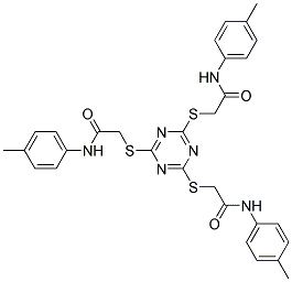 2-((4,6-Bis((2-oxo-2-(4-toluidino)ethyl)sulfanyl)-1,3,5-triazin-2-yl)sulfanyl)-N-(4-methylphenyl)acetamide 结构式