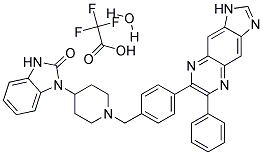 1,3-DIHYDRO-1-(1-((4-(6-PHENYL-1H-IMIDAZO[4,5-G]QUINOXALIN-7-YL)PHENYL)METHYL)-4-PIPERIDINYL)-2H-BENZIMIDAZOL-2-ONE TRIFLUOROACETATE SALT HYDRATE 结构式