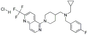 1-CYCLOPROPYL-N-(4-FLUOROBENZYL)-N-((1-[2-(TRIFLUOROMETHYL)-1,6-NAPHTHYRIDIN-5-YL]PIPERIDIN-4-YL)METHYL)METHANAMINE HYDROCHLORIDE 结构式