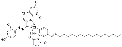 1-(2,4,6-TRICHLOROPHENYL)-3-[2-CHLORO-5-(1-OCTADECENYL-1-SUCCINIMIDO)ANILINO]-4-(2-CHLORO-4-HYDROXYPHENYL)AZO-2-PYRAZOLIN-5-ONE 结构式