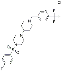 1-[(4-FLUOROPHENYL)SULFONYL]-4-(1-([6-(TRIFLUOROMETHYL)PYRIDIN-3-YL]METHYL)PIPERIDIN-4-YL)PIPERAZINE HYDROCHLORIDE 结构式