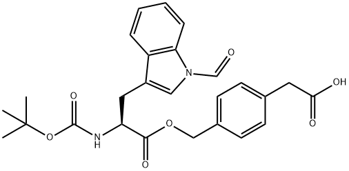 2-[4-({[2-[(tert-butoxycarbonyl)amino]-3-(1-formyl-1H-indol-3-yl)propanoyl]oxy}methyl)phenyl]acetic acid 结构式