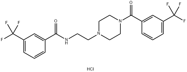 3-(三氟甲基)-N-(2-(4-(3-(三氟甲基)苯甲酰基)哌嗪-1-基)乙基)苯甲酰胺盐酸盐 结构式