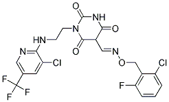 1-(2-((3-Chloro-5-(trifluoromethyl)-2-pyridinyl)amino)ethyl)-2,4,6-trioxohexahydro-5-pyrimidinecarbaldehyde o-(2-chloro-6-fluorobenzyl)oxime 结构式