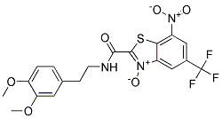 2-{[(3,4-DIMETHOXYPHENETHYL)AMINO]CARBONYL}-7-NITRO-5-(TRIFLUOROMETHYL)-1,3 -BENZOTHIAZOL-3-IUM-3-OLATE 结构式