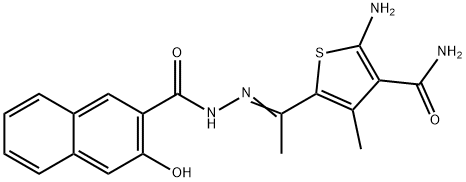 2-AMINO-5-(1-[(3-HYDROXY-NAPHTHALENE-2-CARBONYL)-HYDRAZONO]-ETHYL)-4-METHYL-THIOPHENE-3-CARBOXYLIC ACID AMIDE 结构式