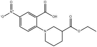 2-(3-(乙氧羰基)哌啶-1-基)-5-硝基苯甲酸 结构式