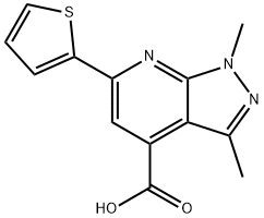 1,3-二甲基-6-噻吩-2-基-吡唑并[5,4-B]吡啶-4-羧酸 结构式