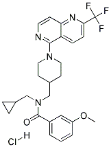 N-(CYCLOPROPYLMETHYL)-3-METHOXY-N-((1-[2-(TRIFLUOROMETHYL)-1,6-NAPHTHYRIDIN-5-YL]PIPERIDIN-4-YL)METHYL)BENZAMIDE HYDROCHLORIDE 结构式