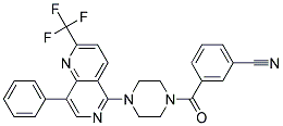 3-((4-[8-PHENYL-2-(TRIFLUOROMETHYL)-1,6-NAPHTHYRIDIN-5-YL]PIPERAZIN-1-YL)CARBONYL)BENZONITRILE 结构式
