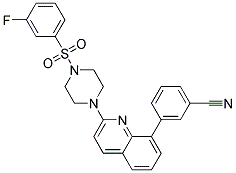 3-(2-(4-[(3-FLUOROPHENYL)SULFONYL]PIPERAZIN-1-YL)QUINOLIN-8-YL)BENZONITRILE 结构式