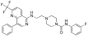 N-(3-FLUOROPHENYL)-4-(2-([8-PHENYL-2-(TRIFLUOROMETHYL)-1,6-NAPHTHYRIDIN-5-YL]AMINO)ETHYL)PIPERAZINE-1-CARBOXAMIDE 结构式