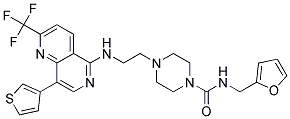 N-(2-FURYLMETHYL)-4-(2-([8-(3-THIENYL)-2-(TRIFLUOROMETHYL)-1,6-NAPHTHYRIDIN-5-YL]AMINO)ETHYL)PIPERAZINE-1-CARBOXAMIDE 结构式