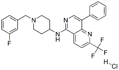 N-[1-(3-FLUOROBENZYL)PIPERIDIN-4-YL]-8-PHENYL-2-(TRIFLUOROMETHYL)-1,6-NAPHTHYRIDIN-5-AMINE HYDROCHLORIDE 结构式