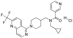 N-(CYCLOPROPYLMETHYL)-N-((1-[2-(TRIFLUOROMETHYL)-1,6-NAPHTHYRIDIN-5-YL]PIPERIDIN-4-YL)METHYL)NICOTINAMIDE HYDROCHLORIDE 结构式