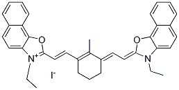 3-ETHYL-2-[(E)-2-(3-((E)-2-[3-ETHYLNAPHTHO[2,1-D][1,3]OXAZOL-2(3H)-YLIDENE]ETHYLIDENE)-2-METHYL-1-CYCLOHEXEN-1-YL)ETHENYL]NAPHTHO[2,1-D][1,3]OXAZOL-3-IUM IODIDE 结构式