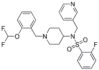 N-(1-[2-(DIFLUOROMETHOXY)BENZYL]PIPERIDIN-4-YL)-2-FLUORO-N-(PYRIDIN-3-YLMETHYL)BENZENESULFONAMIDE 结构式