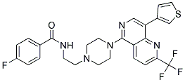 4-FLUORO-N-(2-(4-[8-(3-THIENYL)-2-(TRIFLUOROMETHYL)-1,6-NAPHTHYRIDIN-5-YL]PIPERAZIN-1-YL)ETHYL)BENZAMIDE 结构式