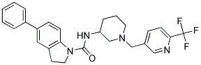 5-PHENYL-N-(1-([6-(TRIFLUOROMETHYL)PYRIDIN-3-YL]METHYL)PIPERIDIN-3-YL)INDOLINE-1-CARBOXAMIDE 结构式