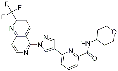 N-(TETRAHYDRO-2H-PYRAN-4-YL)-6-(1-[2-(TRIFLUOROMETHYL)-1,6-NAPHTHYRIDIN-5-YL]-1H-PYRAZOL-4-YL)PYRIDINE-2-CARBOXAMIDE 结构式