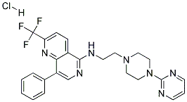 8-PHENYL-N-[2-(4-PYRIMIDIN-2-YLPIPERAZIN-1-YL)ETHYL]-2-(TRIFLUOROMETHYL)-1,6-NAPHTHYRIDIN-5-AMINE HYDROCHLORIDE 结构式