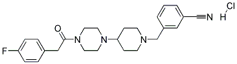 3-[(4-(4-[(4-FLUOROPHENYL)ACETYL]PIPERAZIN-1-YL)PIPERIDIN-1-YL)METHYL]BENZONITRILE HYDROCHLORIDE 结构式