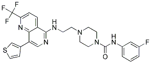 N-(3-FLUOROPHENYL)-4-(2-([8-(3-THIENYL)-2-(TRIFLUOROMETHYL)-1,6-NAPHTHYRIDIN-5-YL]AMINO)ETHYL)PIPERAZINE-1-CARBOXAMIDE 结构式