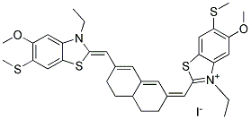 3-ETHYL-2-([7-([3-ETHYL-5-METHOXY-6-(METHYLSULFANYL)-1,3-BENZOTHIAZOL-2(3H)-YLIDENE]METHYL)-4,4A,5,6-TETRAHYDRO-2(3H)-NAPHTHALENYLIDENE]METHYL)-5-METHOXY-6-(METHYLSULFANYL)-1,3-BENZOTHIAZOL-3-IUM IODIDE 结构式