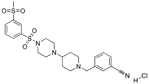 3-([4-(4-([3-(METHYLSULFONYL)PHENYL]SULFONYL)PIPERAZIN-1-YL)PIPERIDIN-1-YL]METHYL)BENZONITRILE HYDROCHLORIDE 结构式