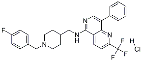 N-([1-(4-FLUOROBENZYL)PIPERIDIN-4-YL]METHYL)-8-PHENYL-2-(TRIFLUOROMETHYL)-1,6-NAPHTHYRIDIN-5-AMINE HYDROCHLORIDE 结构式