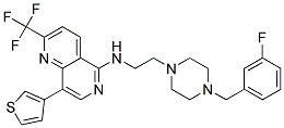 N-(2-[4-(3-Fluorobenzyl)piperazin-1-yl]ethyl)-8-(3-thienyl)-2-(trifluoromethyl)-1,6-naphthyridin-5-amine 结构式