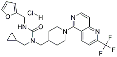 N-(CYCLOPROPYLMETHYL)-N'-(2-FURYLMETHYL)-N-((1-[2-(TRIFLUOROMETHYL)-1,6-NAPHTHYRIDIN-5-YL]PIPERIDIN-4-YL)METHYL)UREA HYDROCHLORIDE 结构式