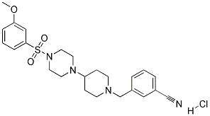 3-[(4-(4-[(3-METHOXYPHENYL)SULFONYL]PIPERAZIN-1-YL)PIPERIDIN-1-YL)METHYL]BENZONITRILE HYDROCHLORIDE 结构式