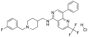 N-([1-(3-FLUOROBENZYL)PIPERIDIN-4-YL]METHYL)-8-PHENYL-2-(TRIFLUOROMETHYL)-1,6-NAPHTHYRIDIN-5-AMINE HYDROCHLORIDE 结构式